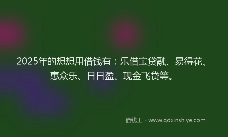 2025年的想想用借钱有：乐借宝贷融、易得花、惠众乐、日日盈、现金飞贷等。
