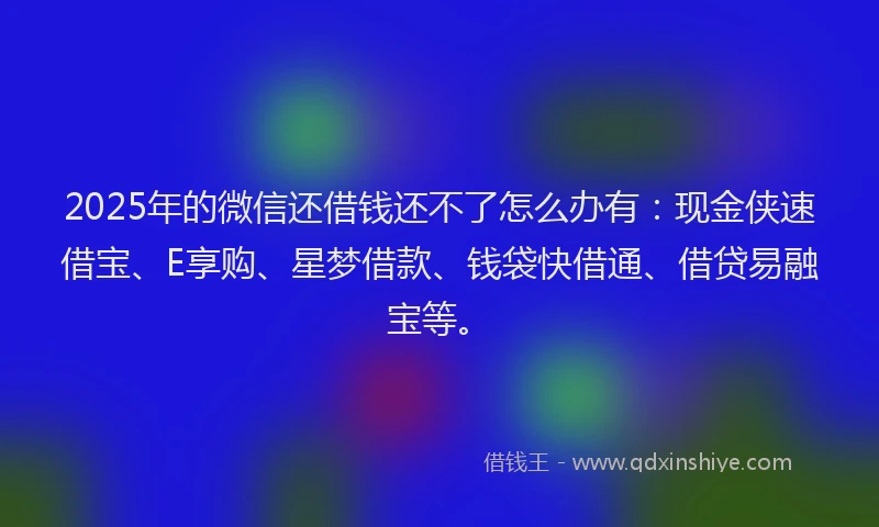 2025年的微信还借钱还不了怎么办有：现金侠速借宝、E享购、星梦借款、钱袋快借通、借贷易融宝等。