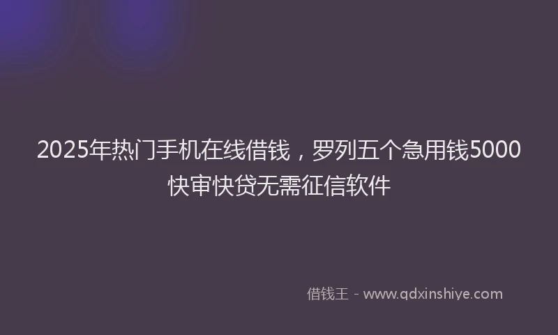 2025年热门手机在线借钱，罗列五个急用钱5000快审快贷无需征信软件