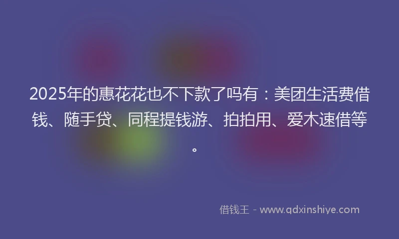 2025年的惠花花也不下款了吗有：美团生活费借钱、随手贷、同程提钱游、拍拍用、爱木速借等。