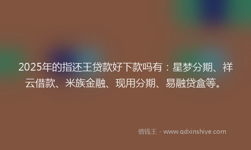2025年的指还王贷款好下款吗有：星梦分期、祥云借款、米族金融、现用分期、易融贷盒等。
