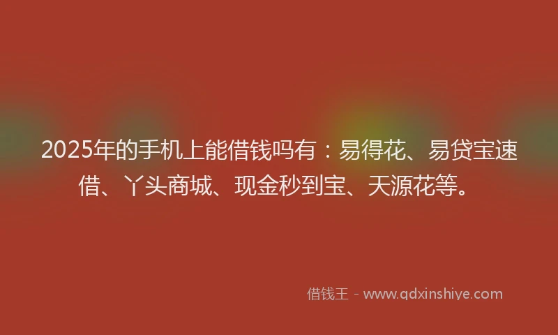 2025年的手机上能借钱吗有：易得花、易贷宝速借、丫头商城、现金秒到宝、天源花等。