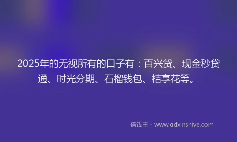 2025年的无视所有的口子有：百兴贷、现金秒贷通、时光分期、石榴钱包、桔享花等。
