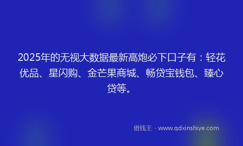 2025年的无视大数据最新高炮必下口子有：轻花优品、星闪购、金芒果商城、畅贷宝钱包、臻心贷等。