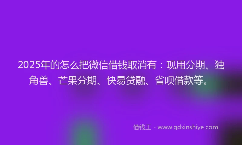 2025年的怎么把微信借钱取消有：现用分期、独角兽、芒果分期、快易贷融、省呗借款等。