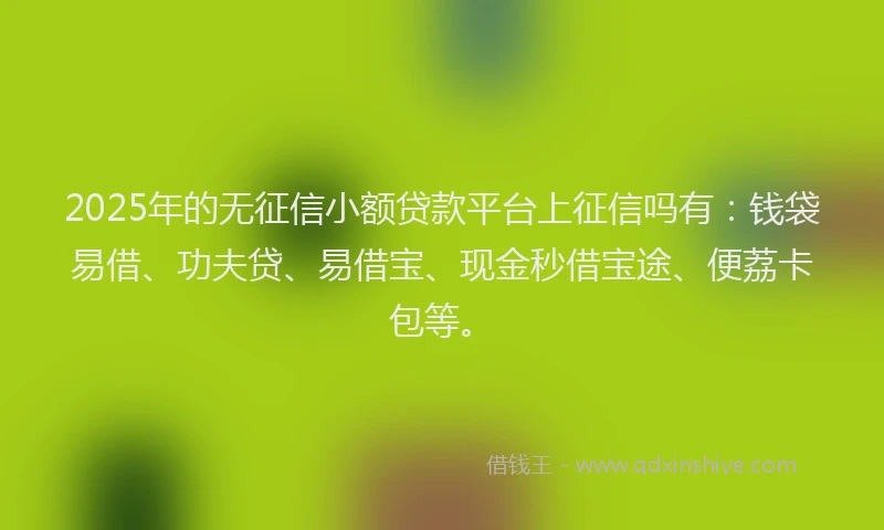 2025年的无征信小额贷款平台上征信吗有：钱袋易借、功夫贷、易借宝、现金秒借宝途、便荔卡包等。