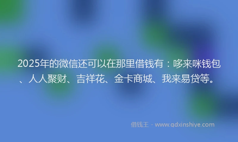 2025年的微信还可以在那里借钱有：哆来咪钱包、人人聚财、吉祥花、金卡商城、我来易贷等。