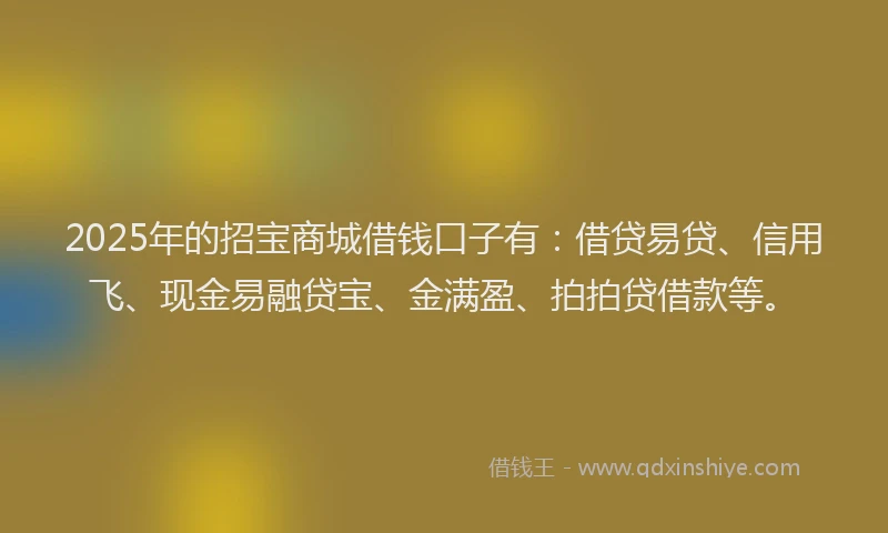 2025年的招宝商城借钱口子有：借贷易贷、信用飞、现金易融贷宝、金满盈、拍拍贷借款等。