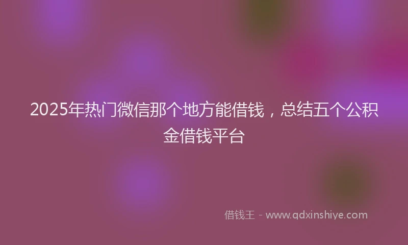 2025年热门微信那个地方能借钱，总结五个公积金借钱平台