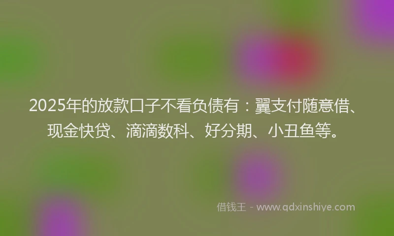 2025年的放款口子不看负债有：翼支付随意借、现金快贷、滴滴数科、好分期、小丑鱼等。
