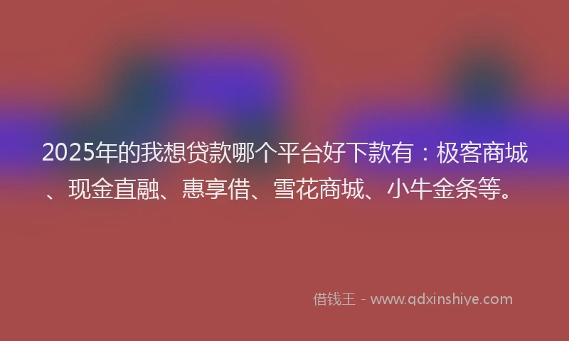 2025年的我想贷款哪个平台好下款有：极客商城、现金直融、惠享借、雪花商城、小牛金条等。