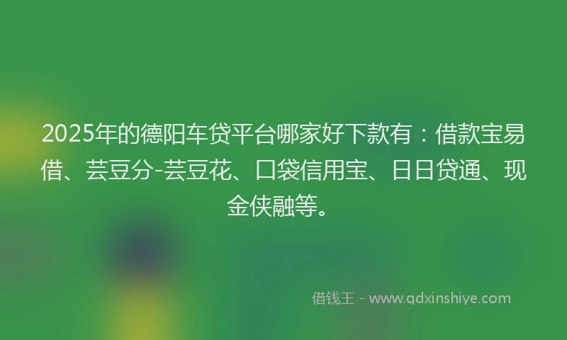 2025年的德阳车贷平台哪家好下款有：借款宝易借、芸豆分-芸豆花、口袋信用宝、日日贷通、现金侠融等。