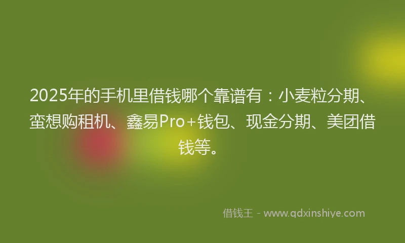 2025年的手机里借钱哪个靠谱有：小麦粒分期、蛮想购租机、鑫易Pro+钱包、现金分期、美团借钱等。