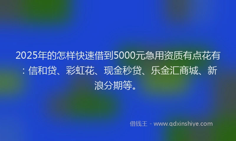 2025年的怎样快速借到5000元急用资质有点花有：信和贷、彩虹花、现金秒贷、乐金汇商城、新浪分期等。