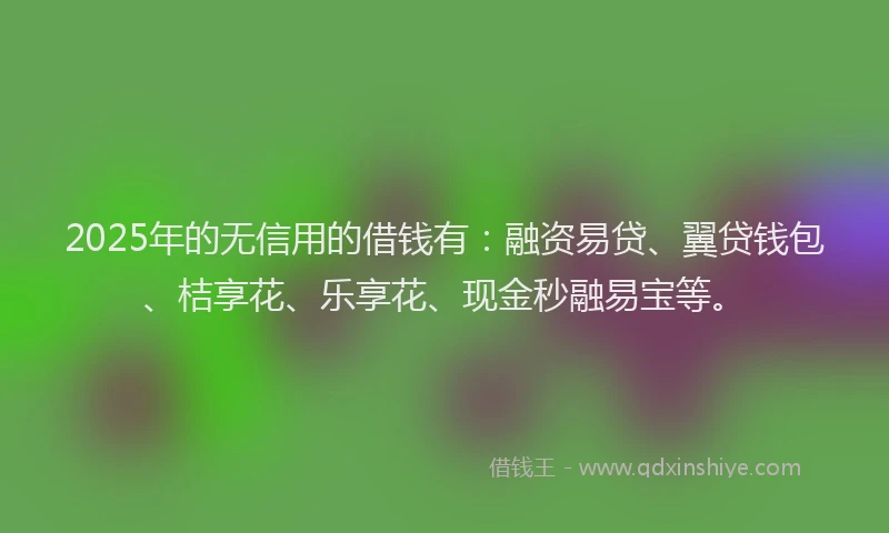 2025年的无信用的借钱有：融资易贷、翼贷钱包、桔享花、乐享花、现金秒融易宝等。