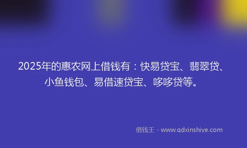 2025年的惠农网上借钱有：快易贷宝、翡翠贷、小鱼钱包、易借速贷宝、哆哆贷等。