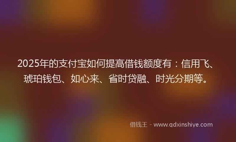 2025年的支付宝如何提高借钱额度有：信用飞、琥珀钱包、如心来、省时贷融、时光分期等。
