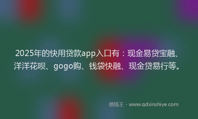 2025年的快用贷款app入口有：现金易贷宝融、洋洋花呗、gogo购、钱袋快融、现金贷易行等。