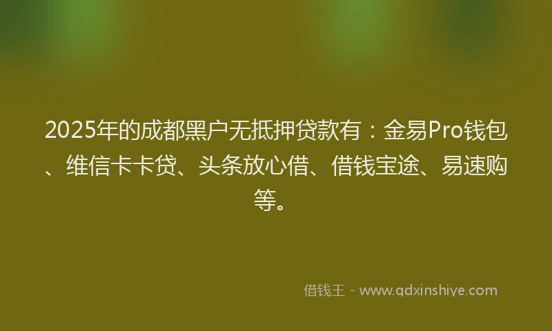 2025年的成都黑户无抵押贷款有：金易Pro钱包、维信卡卡贷、头条放心借、借钱宝途、易速购等。