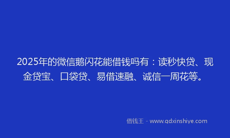 2025年的微信鹅闪花能借钱吗有：读秒快贷、现金贷宝、口袋贷、易借速融、诚信一周花等。