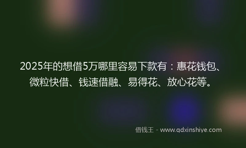 2025年的想借5万哪里容易下款有：惠花钱包、微粒快借、钱速借融、易得花、放心花等。