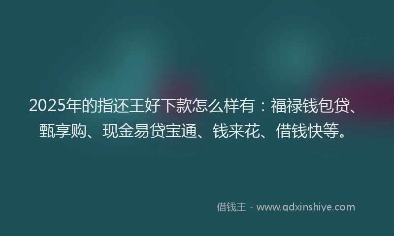 2025年的指还王好下款怎么样有：福禄钱包贷、甄享购、现金易贷宝通、钱来花、借钱快等。