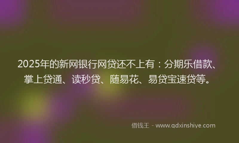 2025年的新网银行网贷还不上有：分期乐借款、掌上贷通、读秒贷、随易花、易贷宝速贷等。