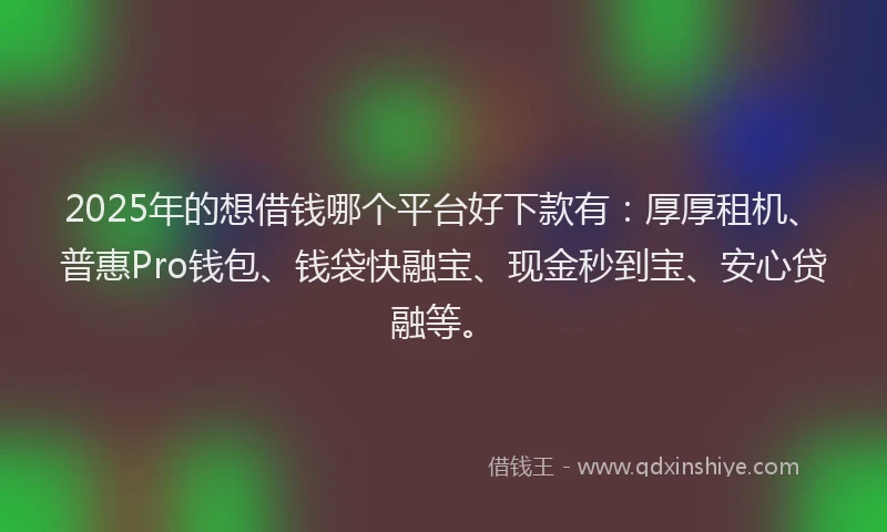 2025年的想借钱哪个平台好下款有：厚厚租机、普惠Pro钱包、钱袋快融宝、现金秒到宝、安心贷融等。