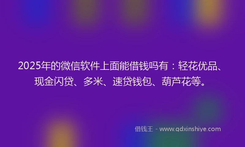 2025年的微信软件上面能借钱吗有：轻花优品、现金闪贷、多米、速贷钱包、葫芦花等。