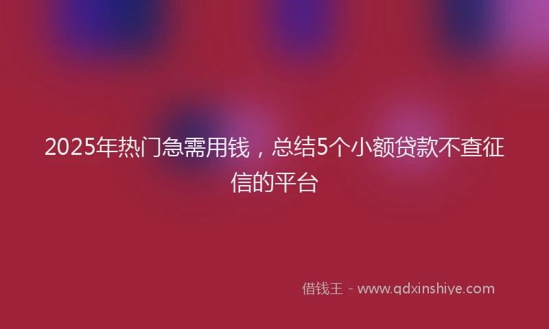 2025年热门急需用钱，总结5个小额贷款不查征信的平台