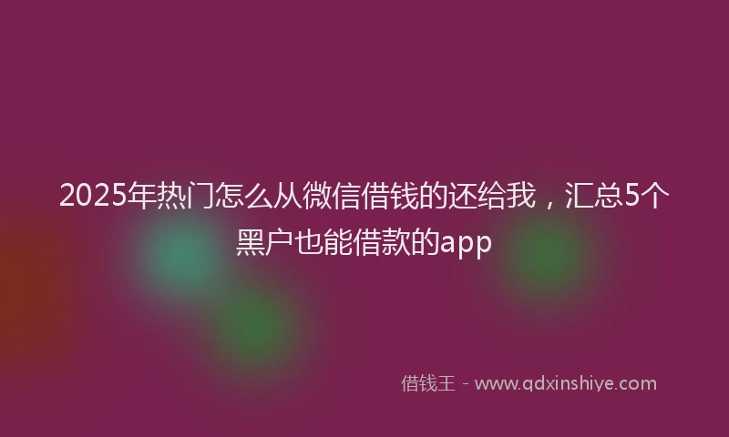 2025年热门怎么从微信借钱的还给我，汇总5个黑户也能借款的app