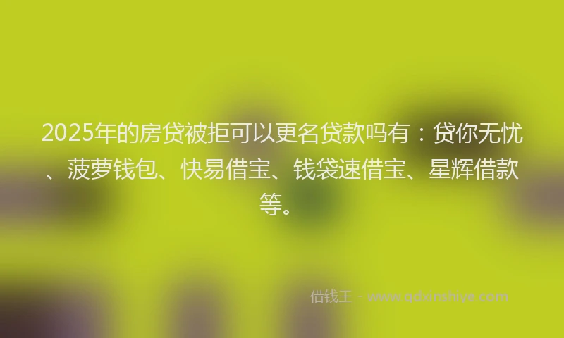 2025年的房贷被拒可以更名贷款吗有：贷你无忧、菠萝钱包、快易借宝、钱袋速借宝、星辉借款等。