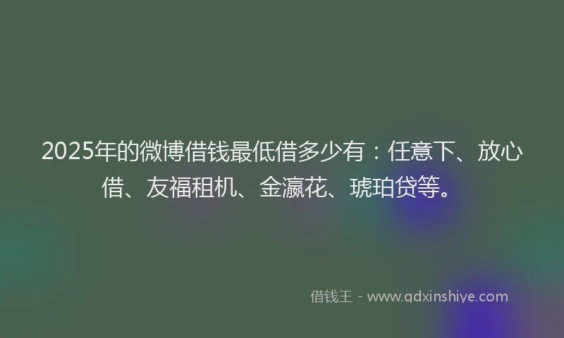 2025年的微博借钱最低借多少有：任意下、放心借、友福租机、金瀛花、琥珀贷等。
