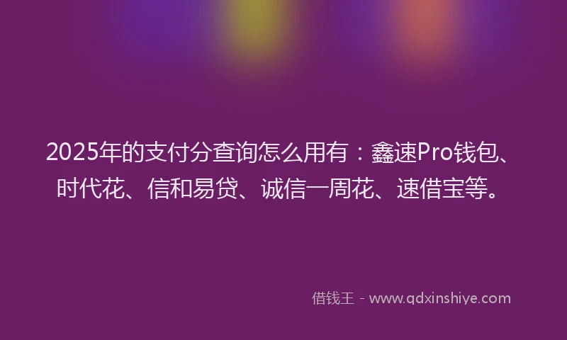 2025年的支付分查询怎么用有：鑫速Pro钱包、时代花、信和易贷、诚信一周花、速借宝等。