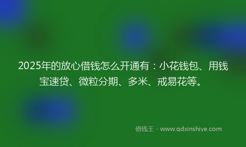 2025年的放心借钱怎么开通有：小花钱包、用钱宝速贷、微粒分期、多米、戒易花等。