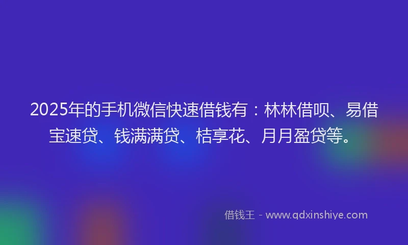 2025年的手机微信快速借钱有：林林借呗、易借宝速贷、钱满满贷、桔享花、月月盈贷等。