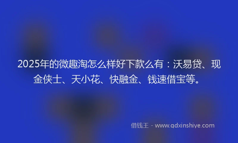 2025年的微趣淘怎么样好下款么有：沃易贷、现金侠士、天小花、快融金、钱速借宝等。