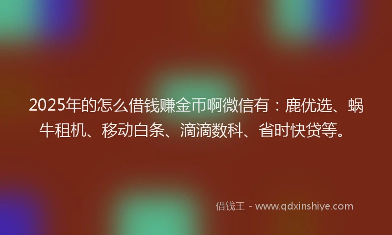2025年的怎么借钱赚金币啊微信有：鹿优选、蜗牛租机、移动白条、滴滴数科、省时快贷等。