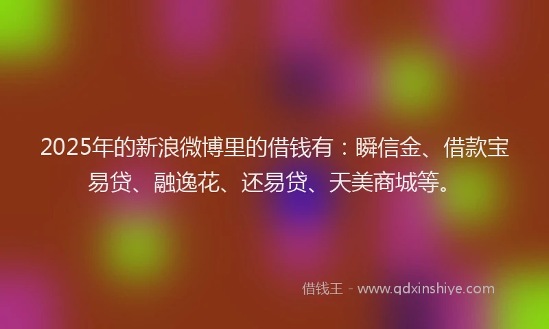 2025年的新浪微博里的借钱有：瞬信金、借款宝易贷、融逸花、还易贷、天美商城等。