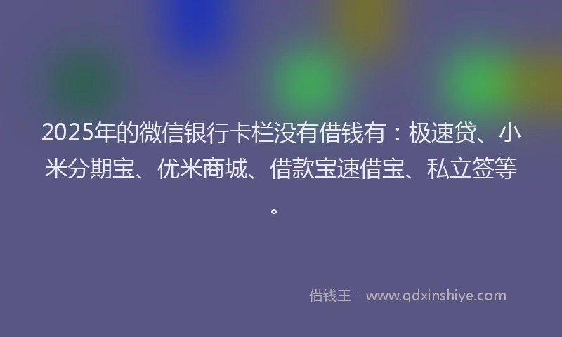 2025年的微信银行卡栏没有借钱有：极速贷、小米分期宝、优米商城、借款宝速借宝、私立签等。
