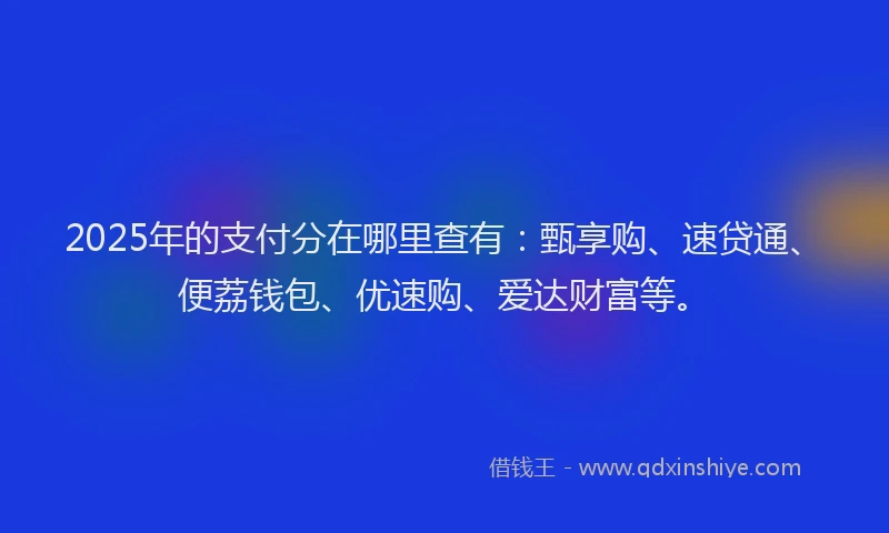 2025年的支付分在哪里查有：甄享购、速贷通、便荔钱包、优速购、爱达财富等。