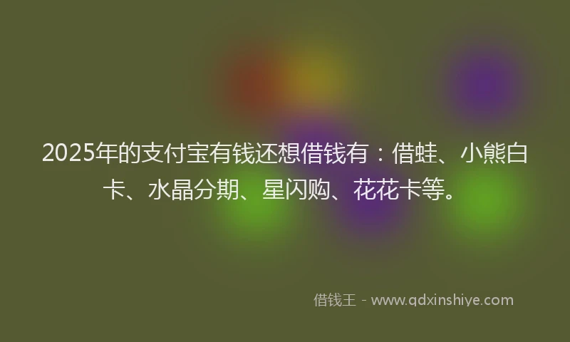 2025年的支付宝有钱还想借钱有：借蛙、小熊白卡、水晶分期、星闪购、花花卡等。