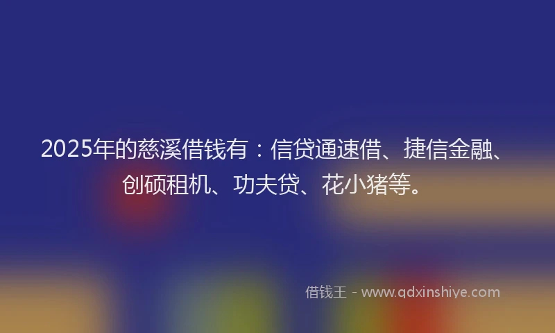 2025年的慈溪借钱有：信贷通速借、捷信金融、创硕租机、功夫贷、花小猪等。