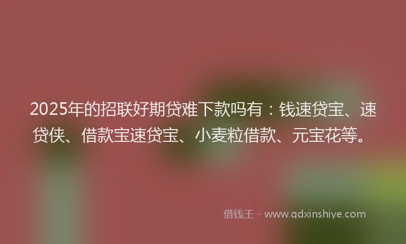 2025年的招联好期贷难下款吗有：钱速贷宝、速贷侠、借款宝速贷宝、小麦粒借款、元宝花等。