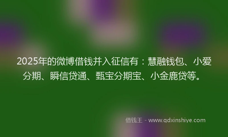 2025年的微博借钱并入征信有：慧融钱包、小爱分期、瞬信贷通、甄宝分期宝、小金鹿贷等。