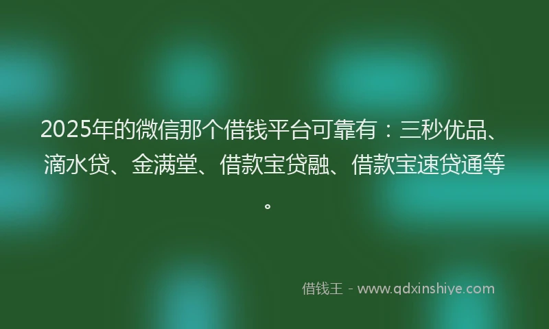 2025年的微信那个借钱平台可靠有：三秒优品、滴水贷、金满堂、借款宝贷融、借款宝速贷通等。