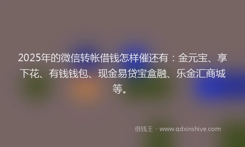 2025年的微信转帐借钱怎样催还有：金元宝、享下花、有钱钱包、现金易贷宝盒融、乐金汇商城等。