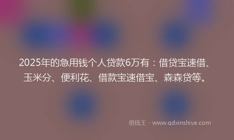 2025年的急用钱个人贷款6万有：借贷宝速借、玉米分、便利花、借款宝速借宝、森森贷等。