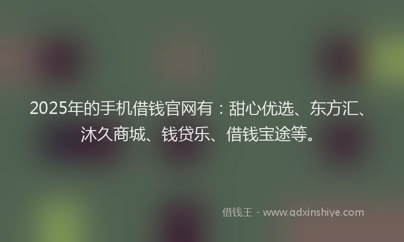 2025年的手机借钱官网有：甜心优选、东方汇、沐久商城、钱贷乐、借钱宝途等。
