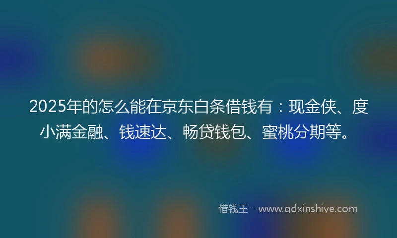 2025年的怎么能在京东白条借钱有：现金侠、度小满金融、钱速达、畅贷钱包、蜜桃分期等。